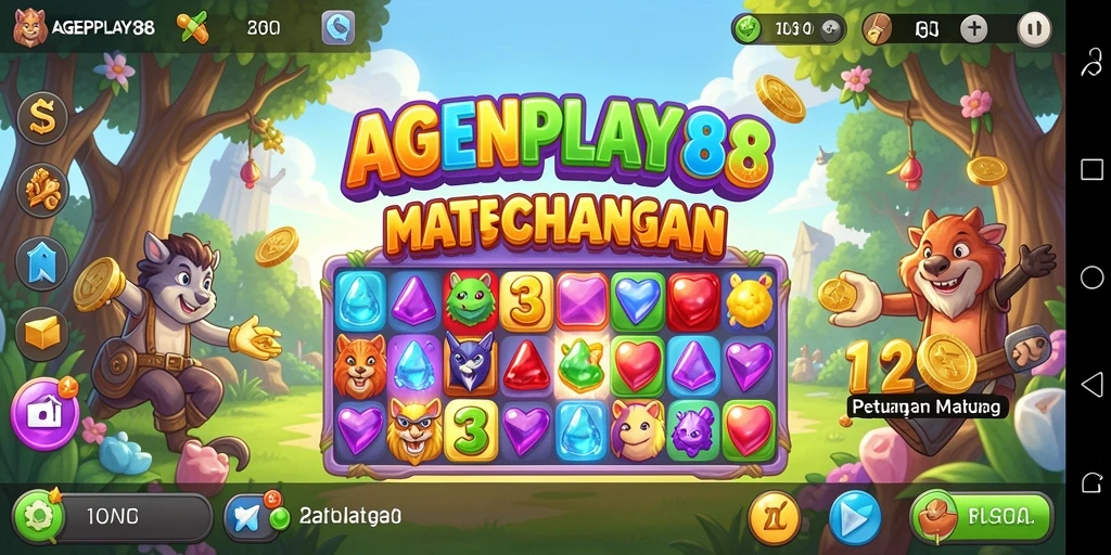 Gameplay seru AGENPLAY88 dengan kombinasi permata berwarna.