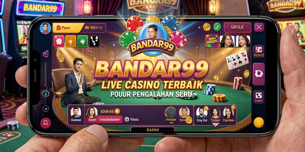 Screenshot BANDAR99 menunjukkan dealer langsung dalam permainan Live Casino yang mendebarkan.
