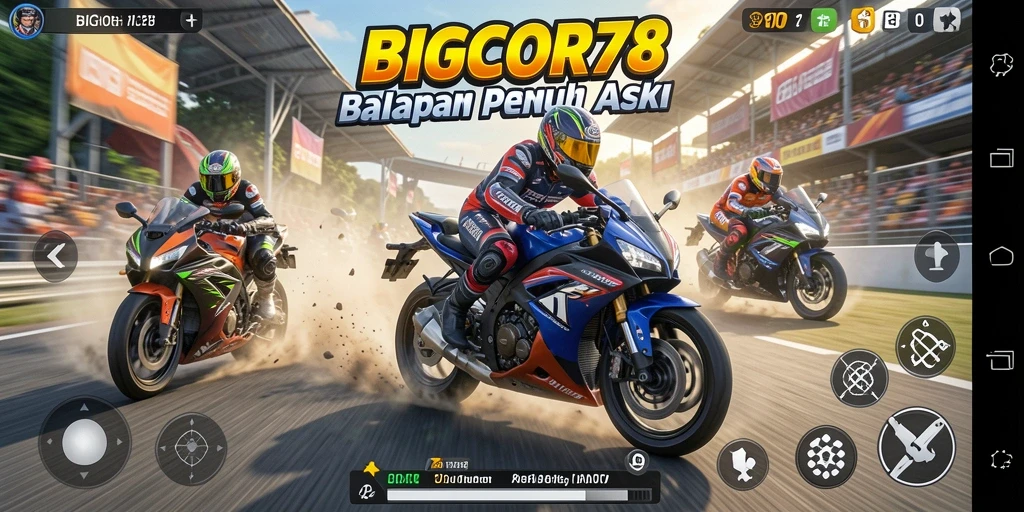 Tangkapan layar dari gameplay balapan motor yang mendebarkan.