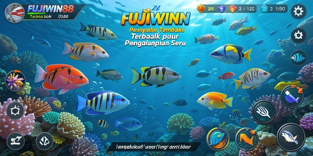 Tampilan gameplay seru FUJIWIN88 dengan aksi menembak ikan.