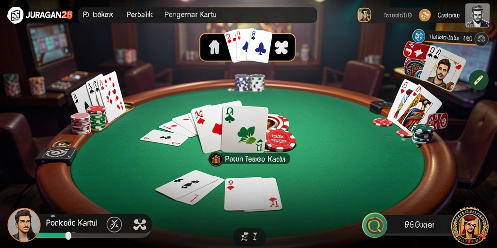 Tampilan menarik dari permainan Poker di JURAGAN28 dengan aksi mendebarkan.