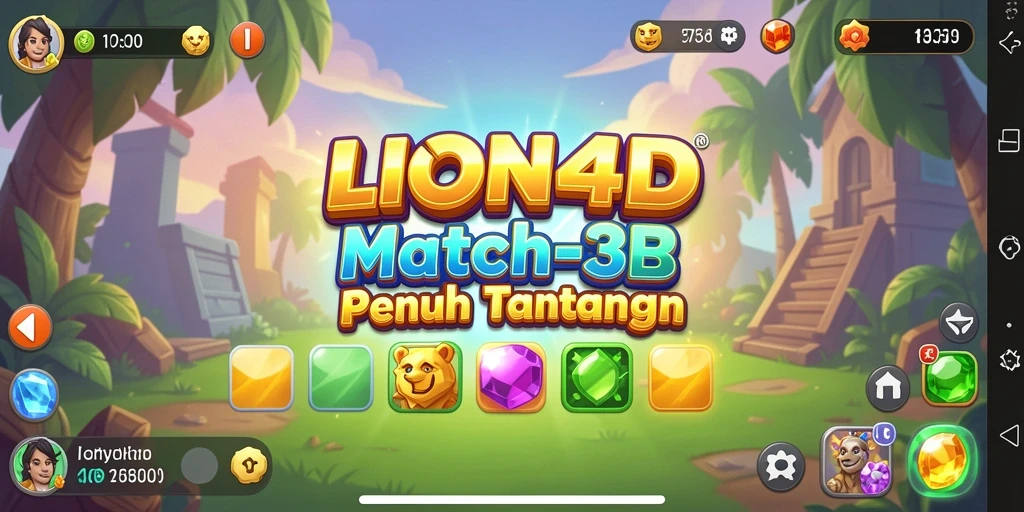 Tampilan gameplay <strong>LION4D</strong> yang penuh warna dalam suasana Match-3.