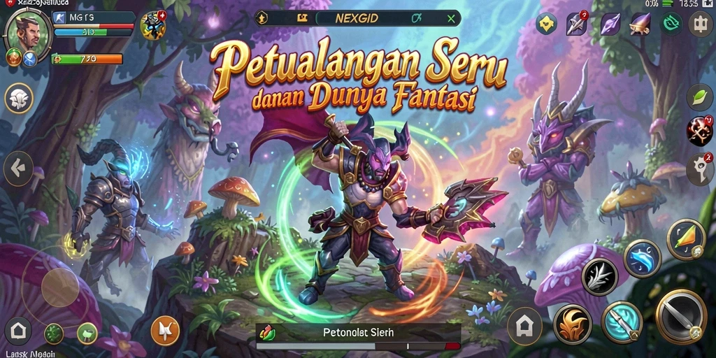Gameplay menakjubkan NEXGID di dunia petualangan yang luas.