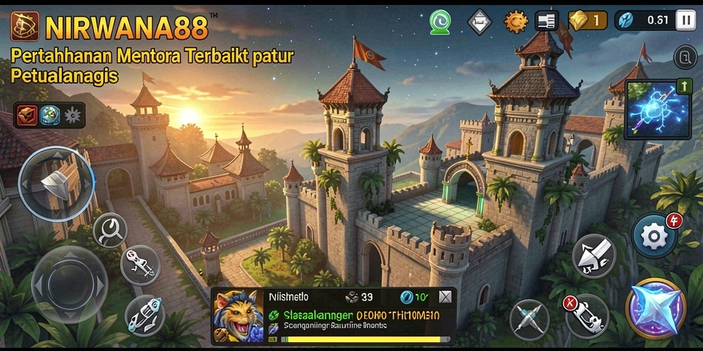 Tangkapan layar dari gameplay seru NIRWANA88 yang menampilkan pertahanan menara.