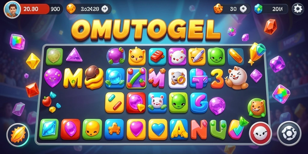 Screenshot permainan OMUTOGEL dengan gameplay Match-3 yang menarik.