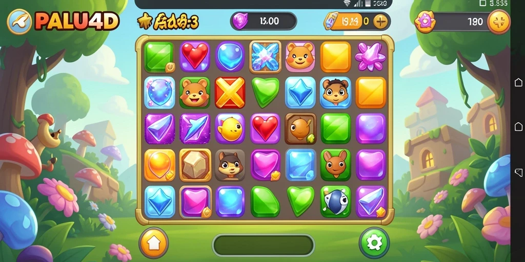 Screenshot PALU4D menampilkan gameplay Match-3 yang seru dan penuh warna.