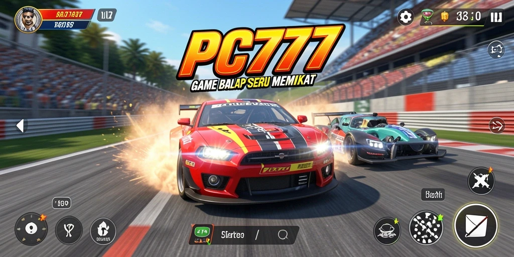 Screenshot gameplay PC777 menampilkan aksi balap yang menegangkan.