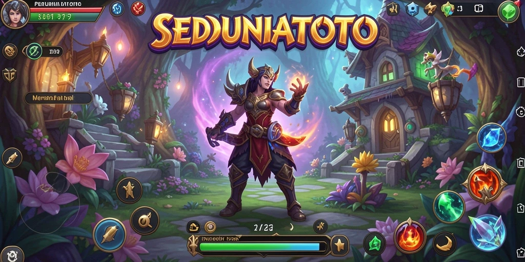 Tampilan menawan dari gameplay SEDUNIATOTO dengan menara pertahanan yang strategis.